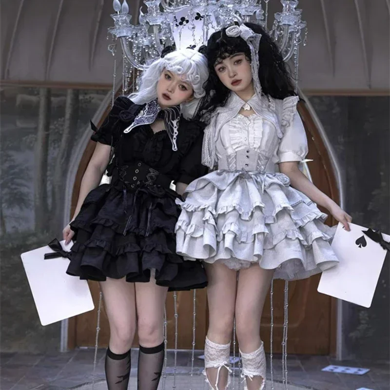 

Punk Style Rose Bow Sleeveless Bandage Strap Dresses Harajuku Y2k Party Mini Dress Japanese Victorian Gothic Lolita Dress Women