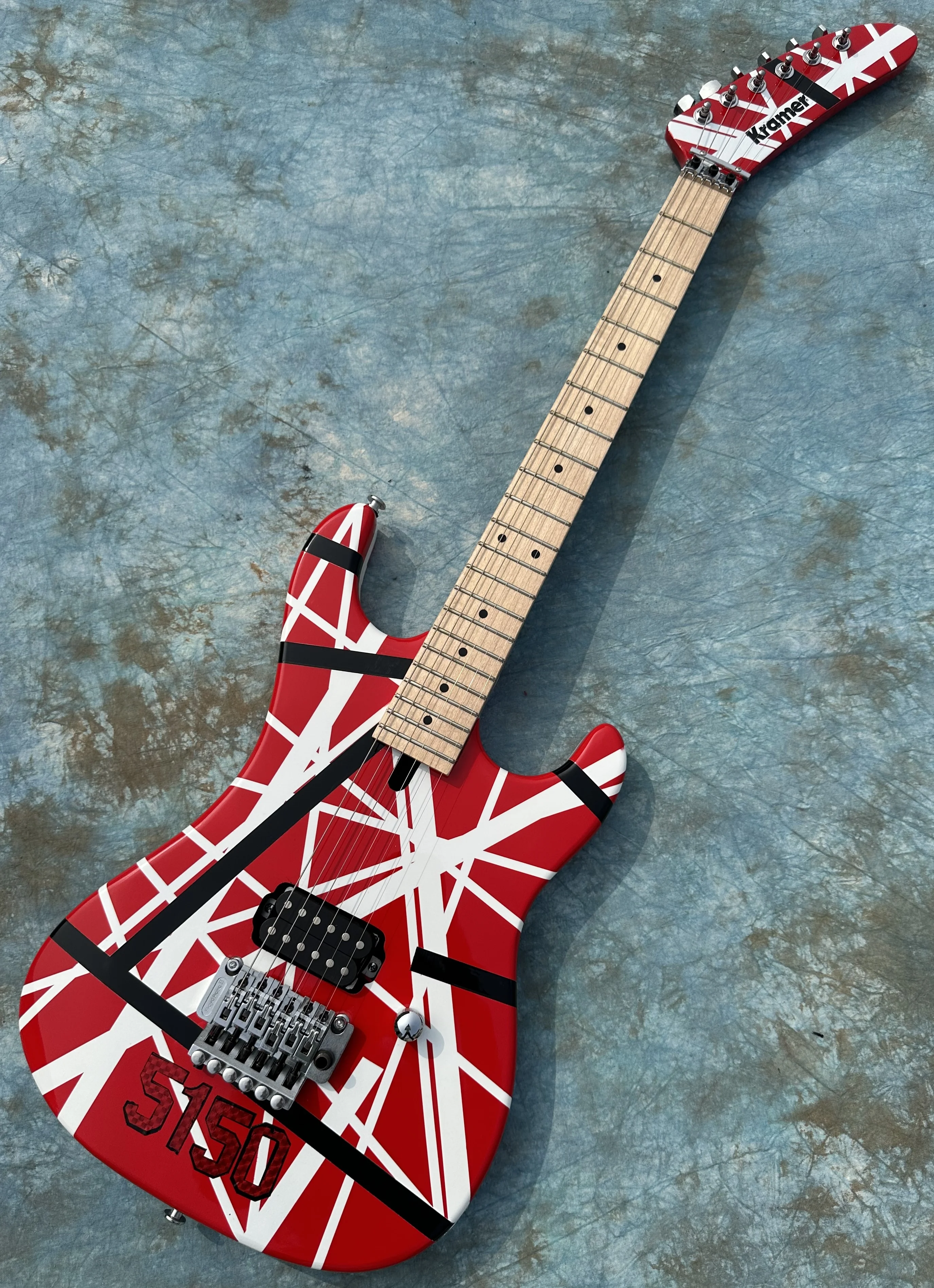 

5150 electric guitar, imported alder body, Canadian maple fingerboard, signed, classic red and white stripes, lightning package