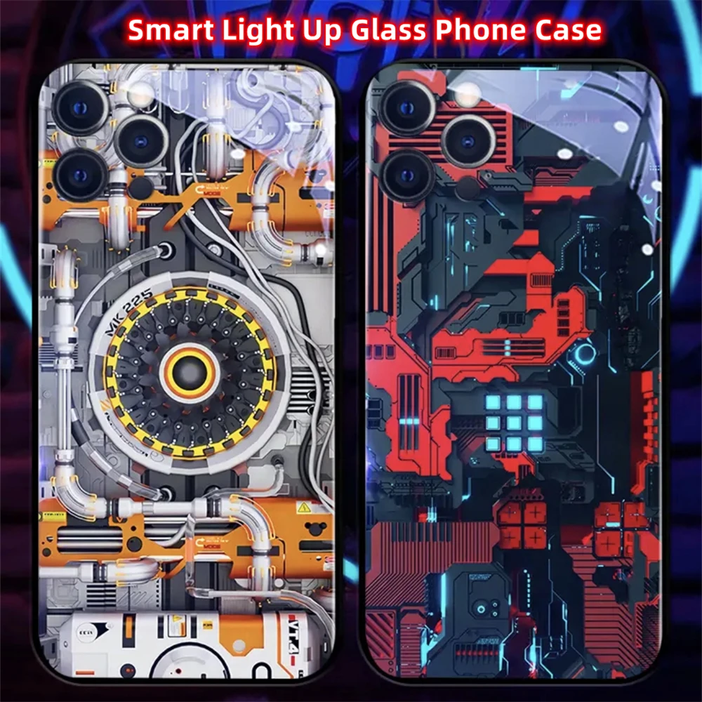 

Core Shock Wave Smart LED Light Glow Tempered Glass Phone Case For Samsung S25 S24 S23 S22 S21 S20 FE Note 10 20 Plus Ultra A54