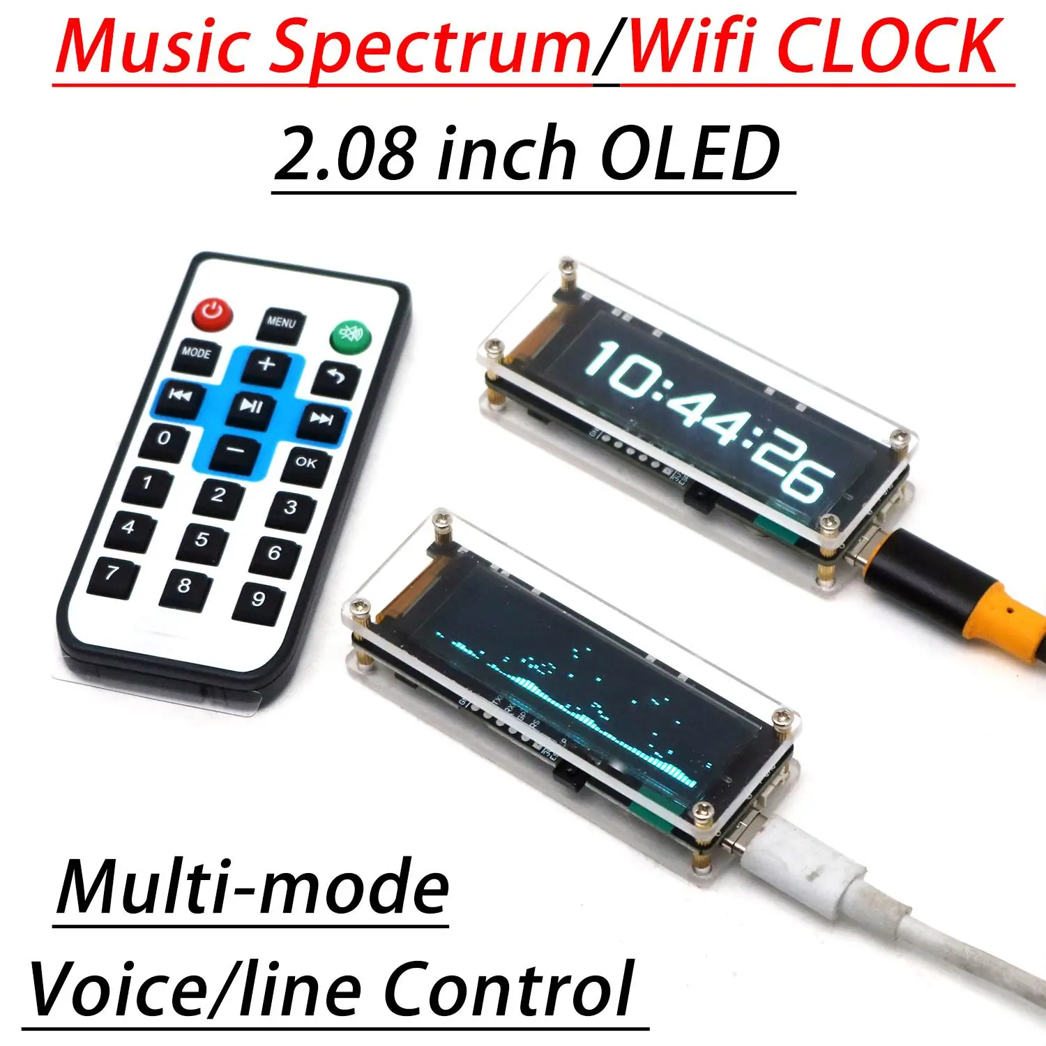 2.08Inch OLED Audio Music Spectrum WiFi Clock, Level Display VU Meter Remote APP Control Atmosphere Rhythm Light Digital Time