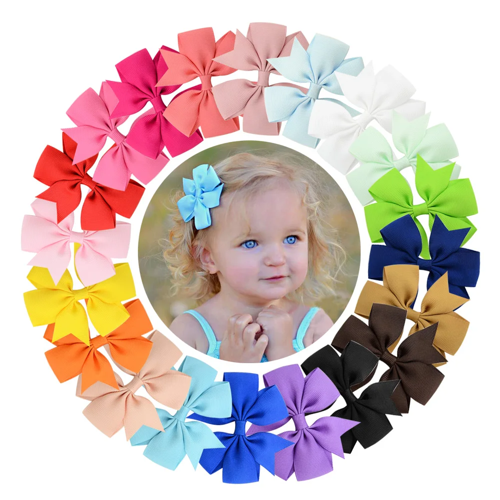 Classic 40 Colors Solid Grosgrain Ribbon Bows Clips Hairpin Girl\'s Hair Bows Boutique Hair Clip Headware Kids Hair Accessories