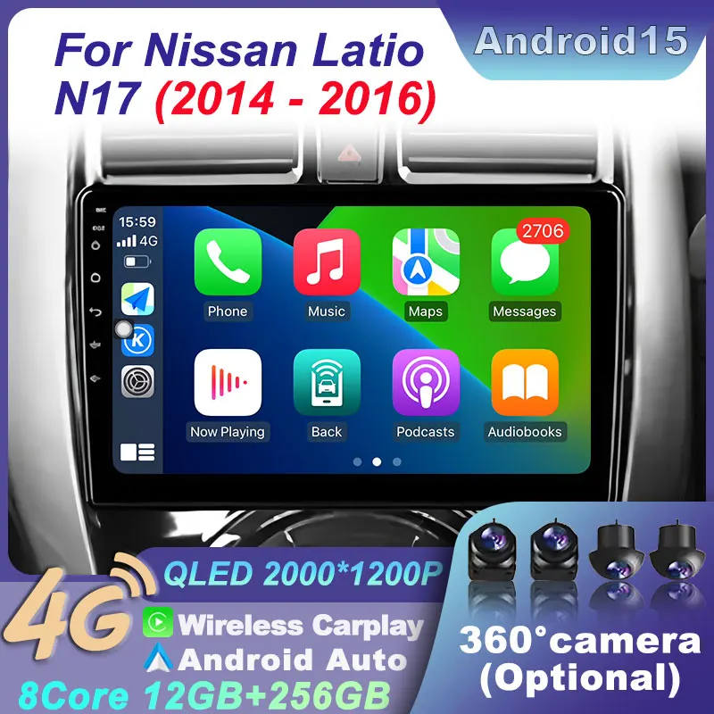

Video BT Player Auto Stereo Radio Multimedia Navigation Stereo GPS WIFI For Nissan Latio N17 2014-2016Car RHD Android 15 Carplay