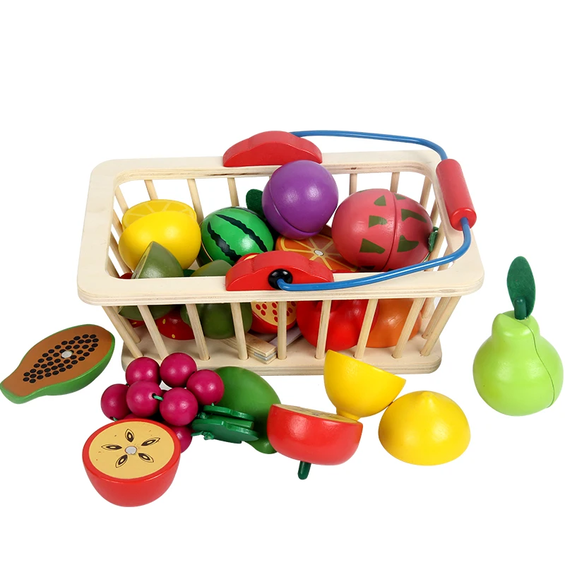 Baby Simulated Fruit Cutting Toys Assembled Vegetable Basket Wooden Kitchen Play House Gift For 234-year-old Children