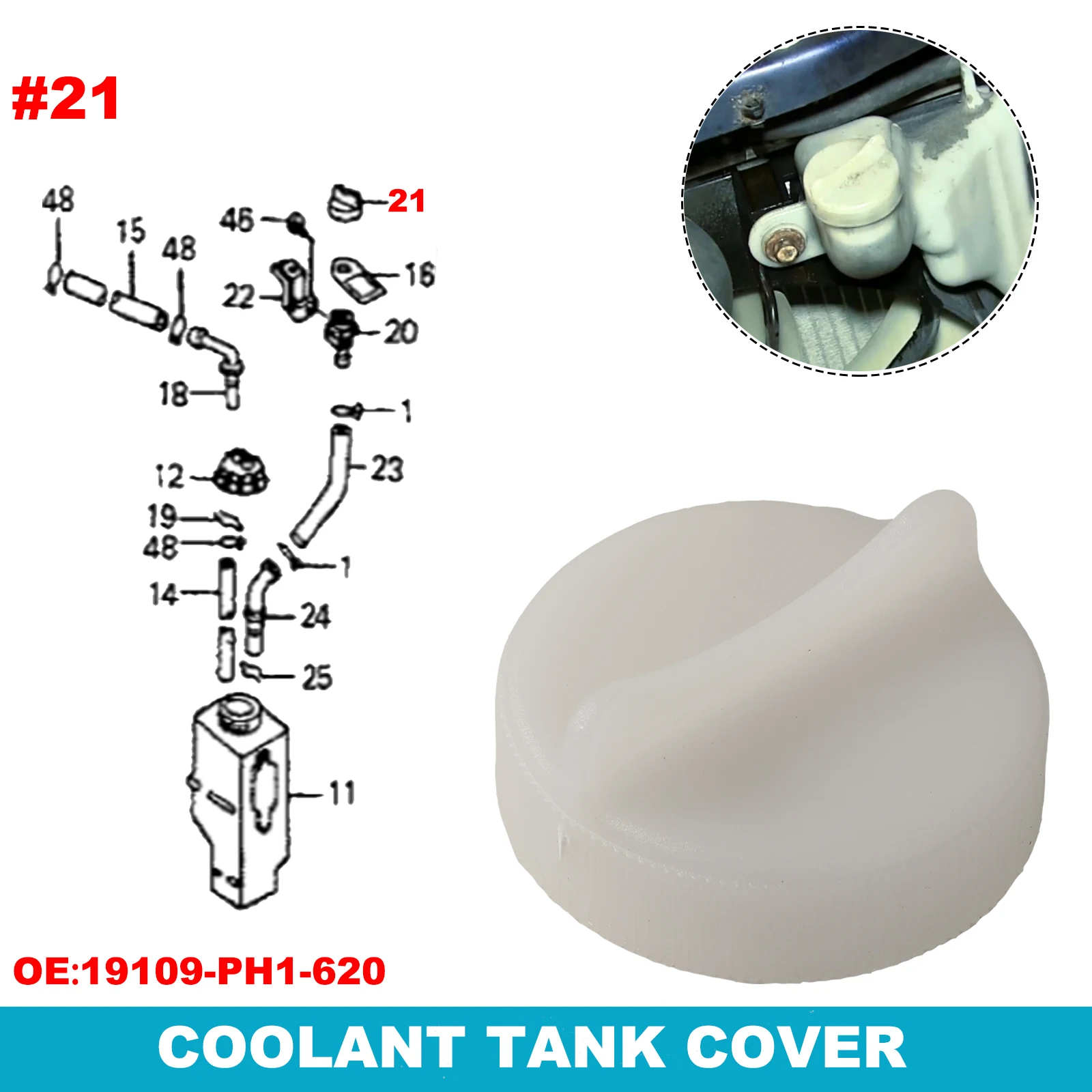 Coolant Expansion Tank Radiator Cap 19109-PH1-620 For Honda CIVIC 2001 2002 2003 2004 2005 CR-V 2002 2003 2004 Accord HR-V 2023