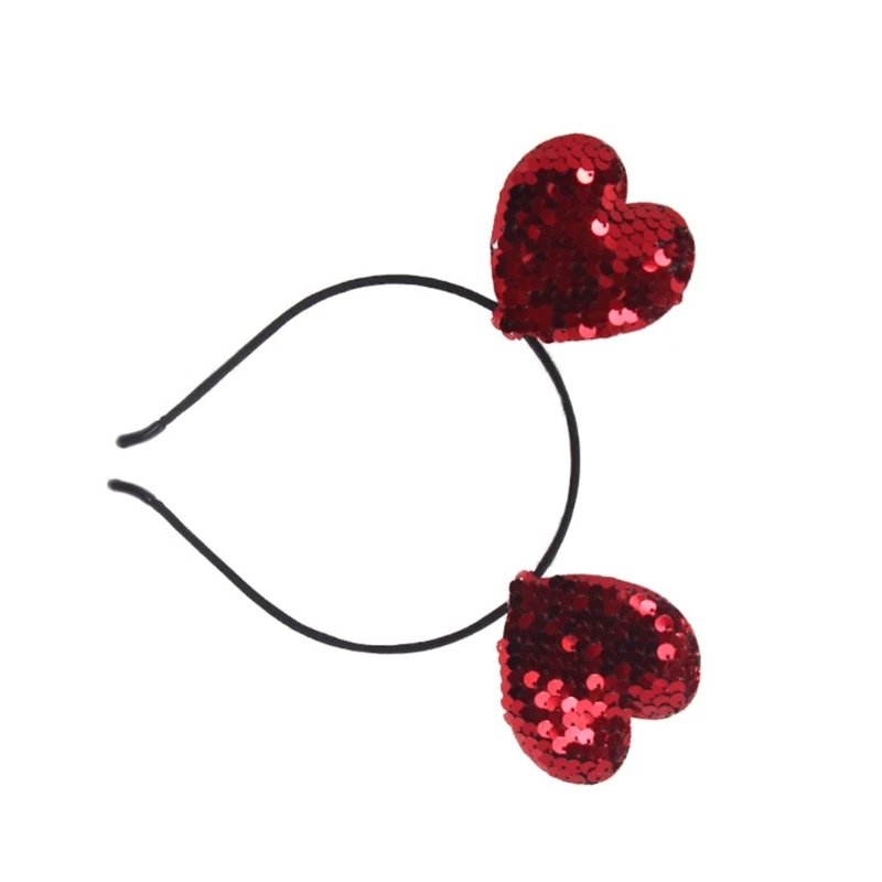 652F Teens Bouncing Sequins Heart Shape Headband Valentine's Day Hair Hoop Makeup Live Broadcast Cosplay Party Headpieces