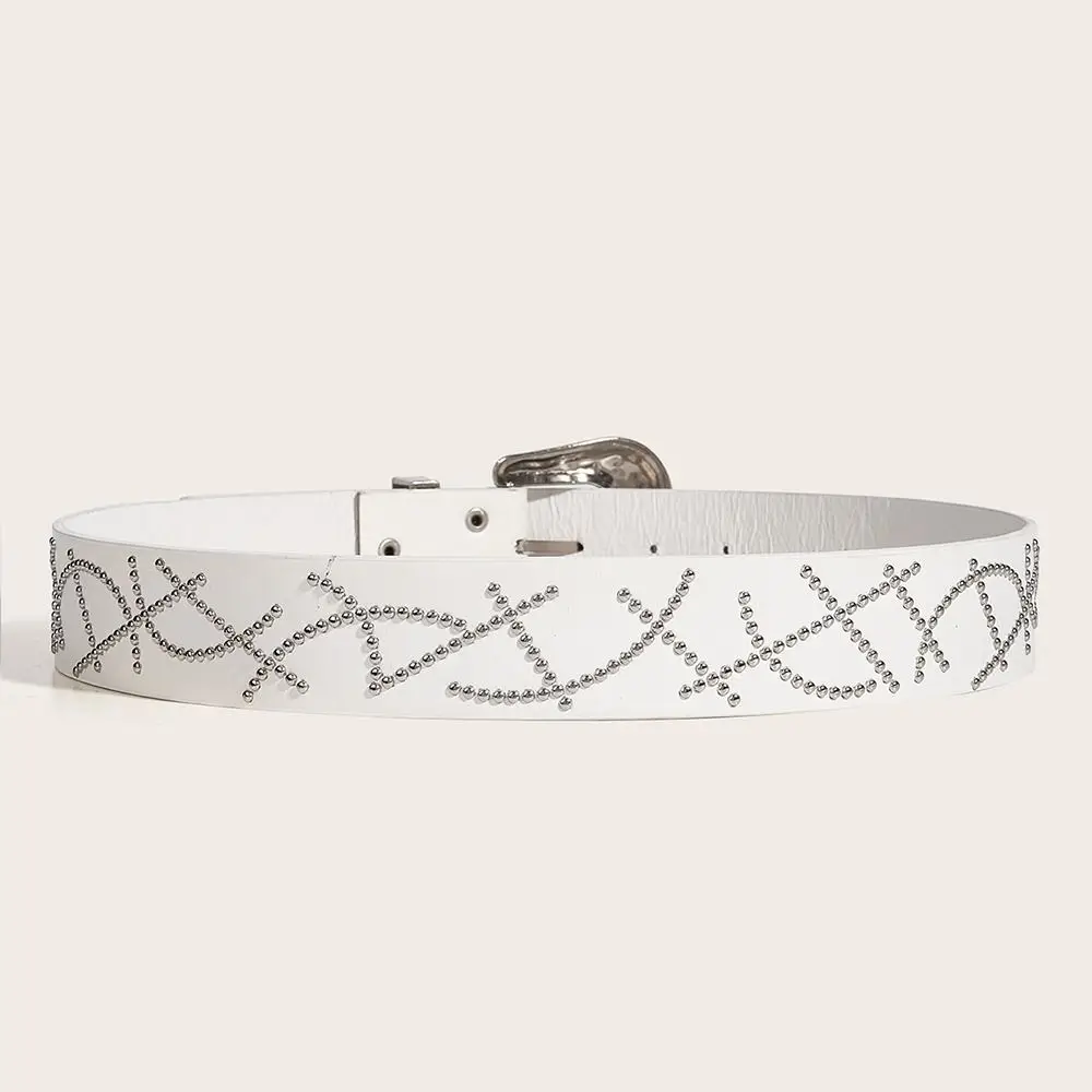 حزام نسائي كوري أمريكي قوطي أسود وأبيض بإبزيم حزام خصر برشام Y2k فستان حزام جينز ملابس الشارع