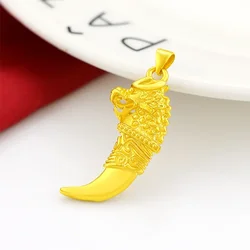 Solid Yellow Gold color wolf tooth domineering for men father bro Charm fine Jewelry Gold Jewelry Necklace Accessories