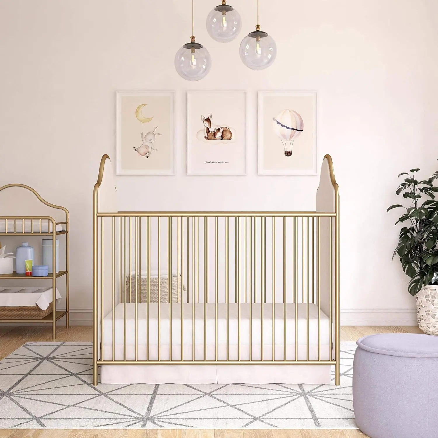 Little Seeds Piper Upholstered Metal Crib, Gold