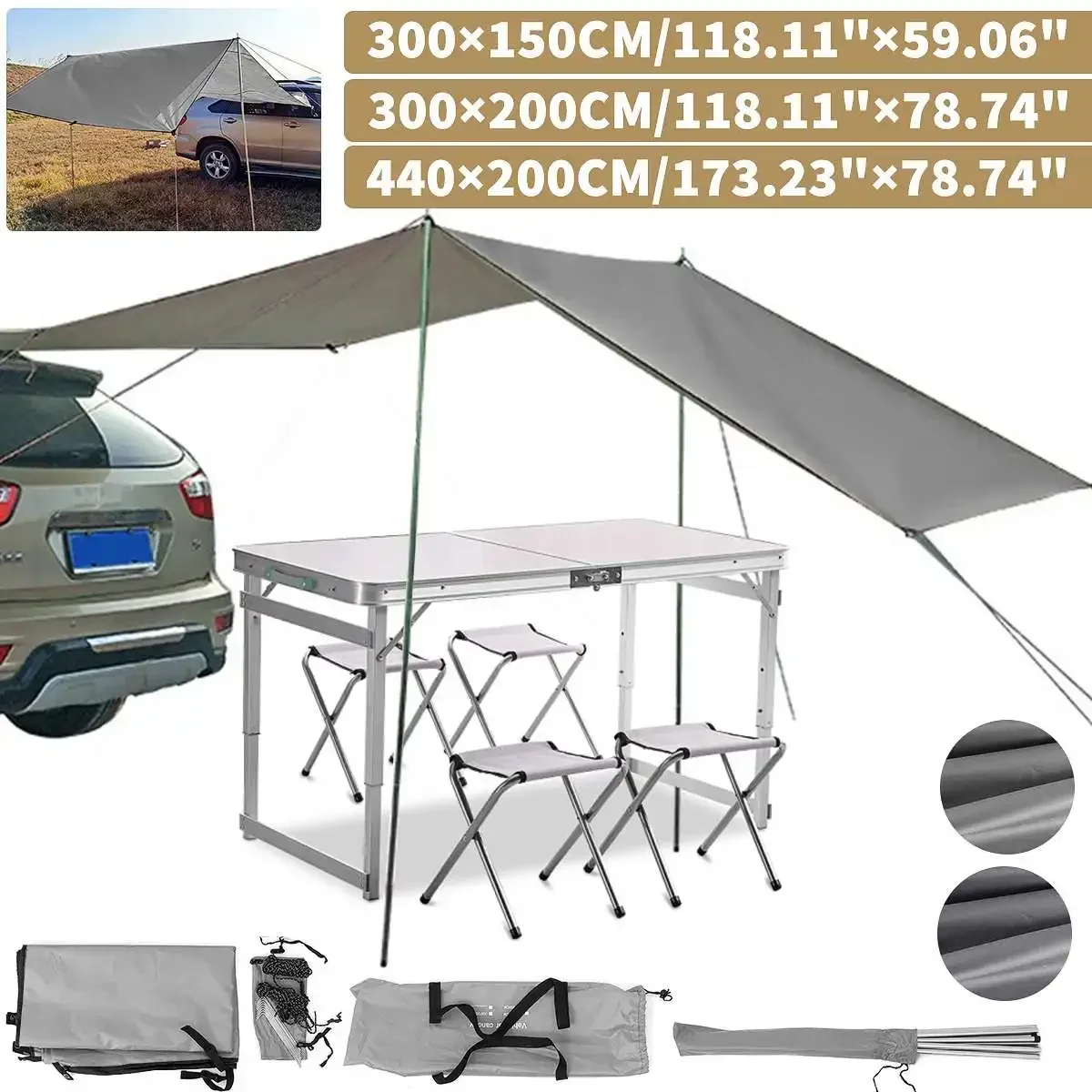 Car Side Awning Sun Shelter Outdoor Camping Sun Awning Waterproof Sunshade Hammock Canopy Rain Fly Tarp Rooftop Shade