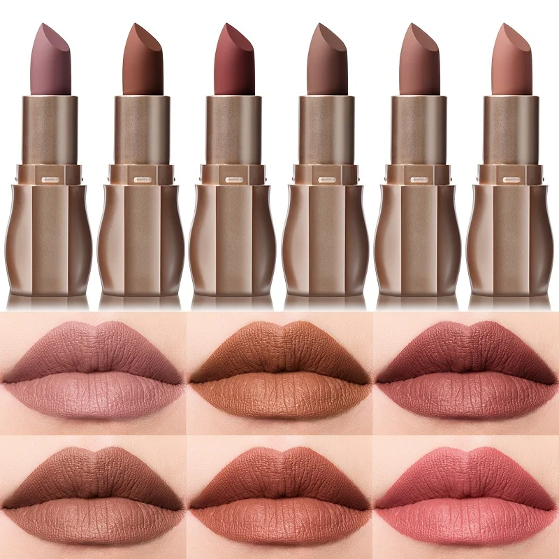 USHAS 12 Color Matte Lipstick Easy-coloring Sexy Nude Velvet Lipsticks Halloween Red Brown Moisturizing Lip Makeup Christmas