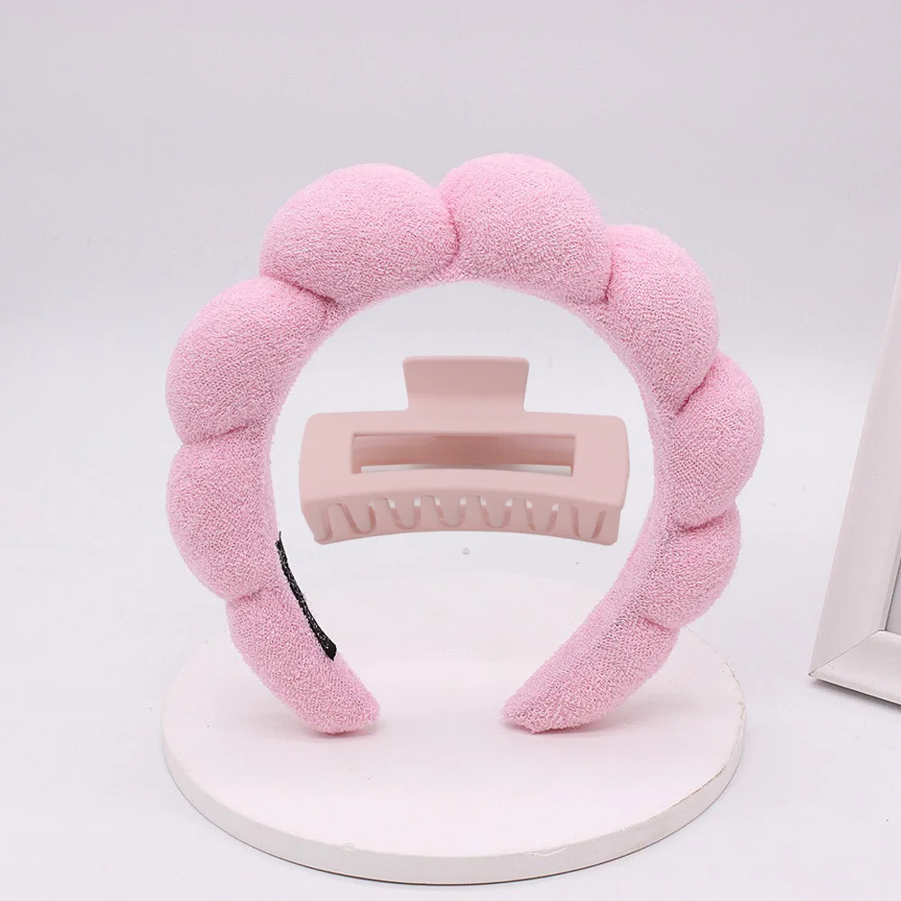 2pcs/Set Washing Hair Accessories for Women Bathing Terry Cloth Cloud Sponge Hair Bands Makeup Removal Headbands Hair Claw Clips