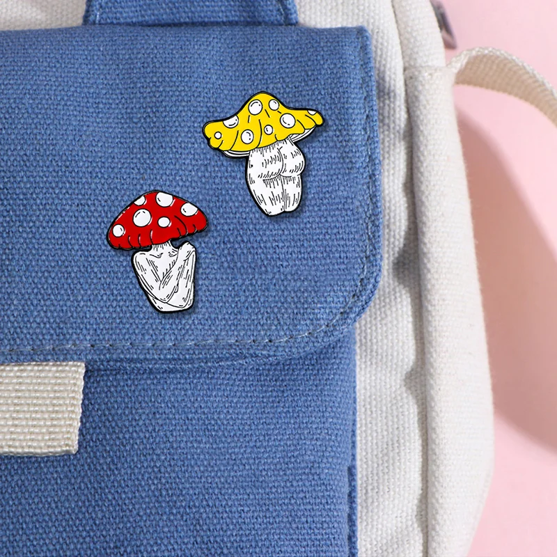 Personalized Creative Figure Mushroom Collection Enamel Pins Cute Blue Yellow Red Agaric Buttock Brooches