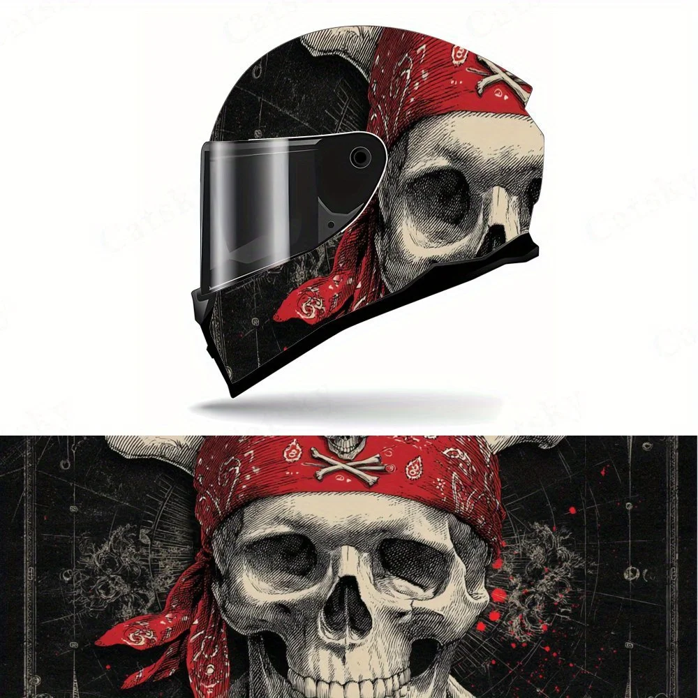 

Retro Pirate - Style Helmet Vinyl Wraps, Waterproof Scratch-Resistant Full Face Helmet Decals, Durable PVC Artistic Design, Inst