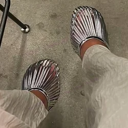 Pantofole Sexy con punta tonda argento tacchi tagliati scarpe in pelle verniciata per le donne scarpe da festa con tacchi alti sottili 2023 Zapatos Para Mujere