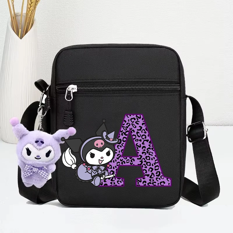 Kuromi Shoulder Bag for Women Anime Letter A-Z Messenger Pouch Girls Travel Portable Handbag Outdoor Sport Wallet Gift Hot Sales