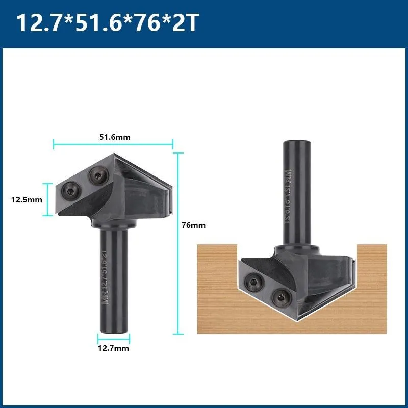 Milling Cutter V Slot Wood planer bit 90 Degrees 1/2 Shank Spoilboard Surfacing Router Bit with Carbide Insert,Wood Tools