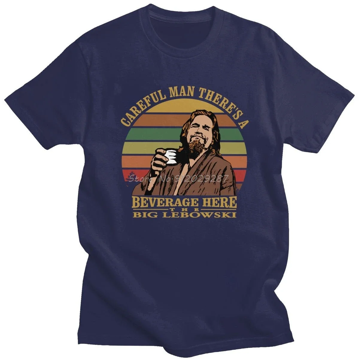 Man There'S A Beverage Here Tee Tops O-neck Cotton Shirt Funny Retro The Big Lebowski T-shirt For Men Short Sleeve Careful