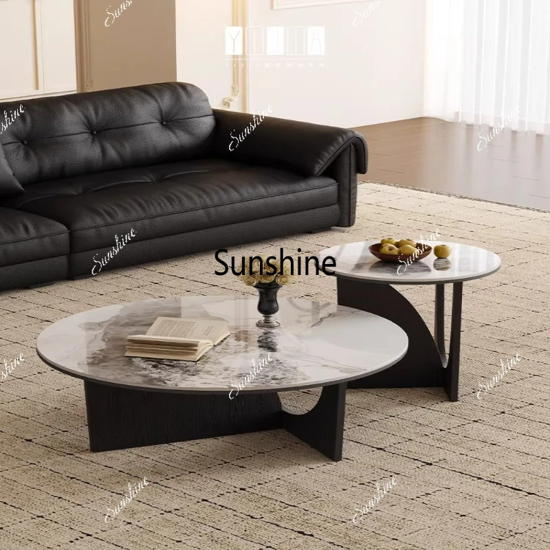 

Living room household round light luxury Italian modern simple small apartment size round coffee table combination