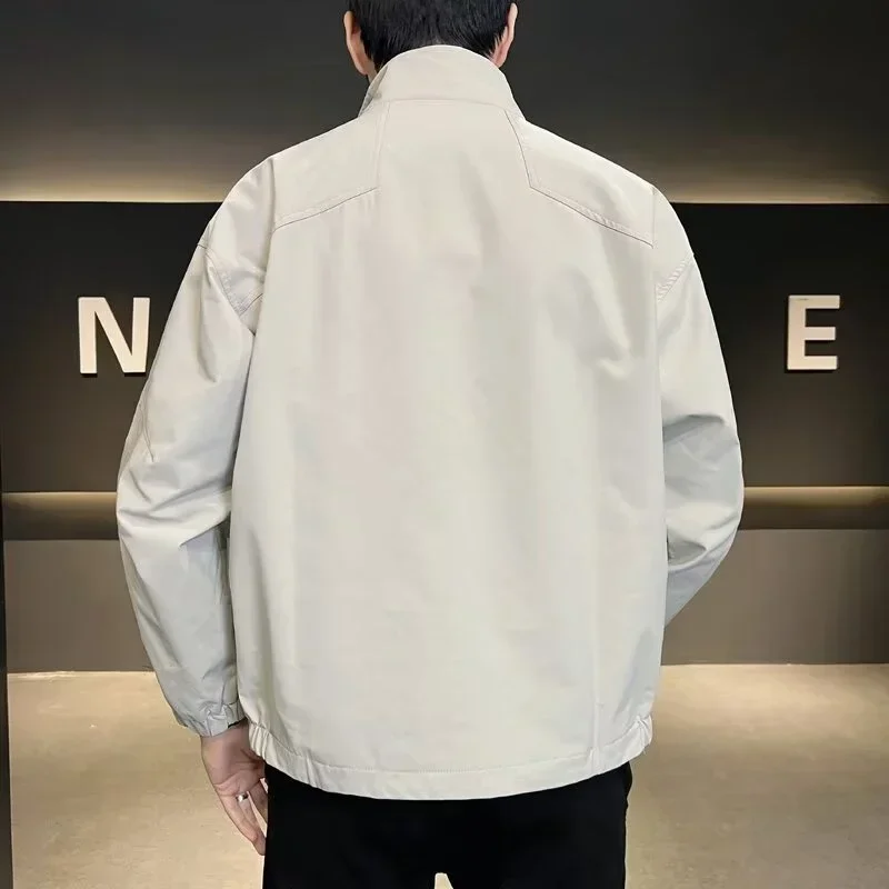 Autumn Men's Business Casual Cropped Jackets 2024 New Solid Color Stand Collar Bomber Jacket Korean Fashion Cargo veste homme