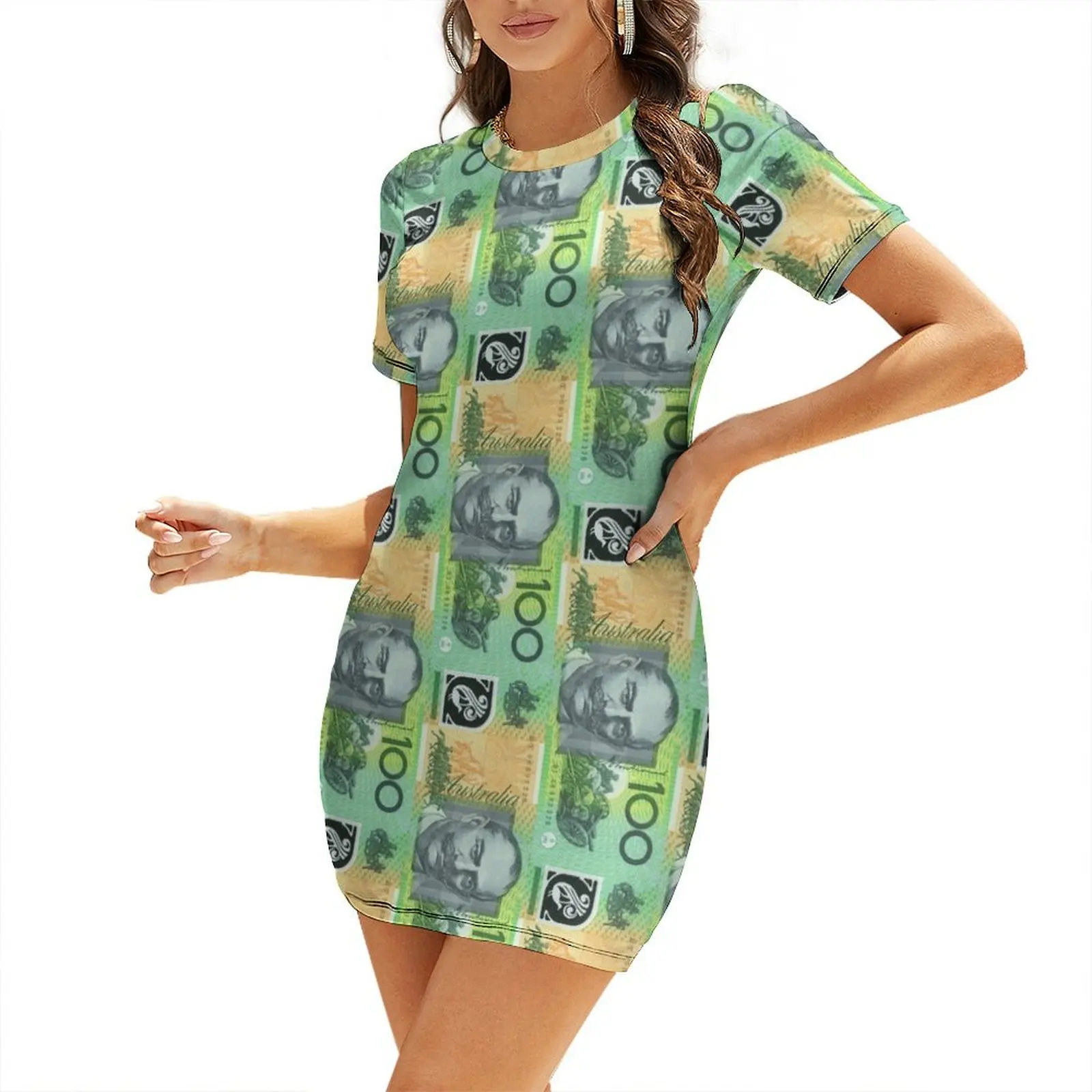 

Hundred Dollar Note Short Sleeved Dress evening dresses ladies clothes
