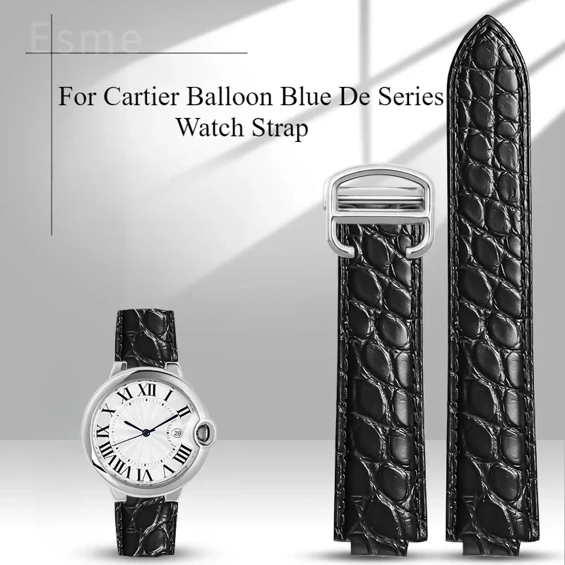 Genuine Leather Watch Strap for Cartier Balloon Blue De Series Waterproof Exquisite Crocodile Leather Convex Interface Watchband