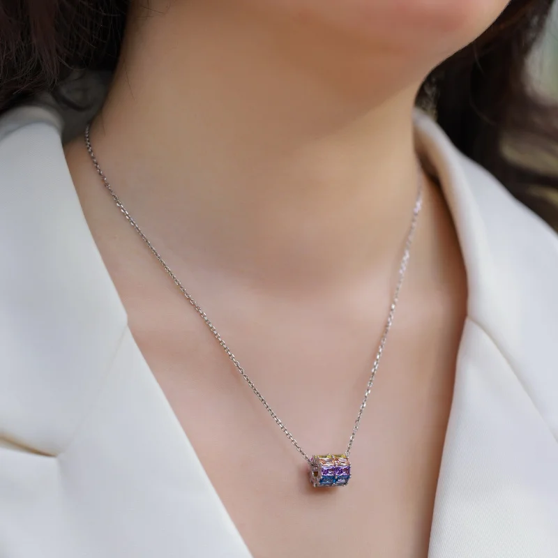 New Geometric Ice Flower Cut Colorful Zircon Pendant NecklaceS925Silver plating18KGold-plated rainbow zirconium clavicle chain