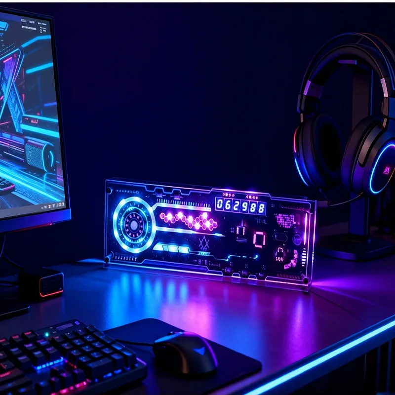 New RGB LED Clock Art Sense of Technology Gaming AtmosphereRoom Desktop DecorationCyberpunk