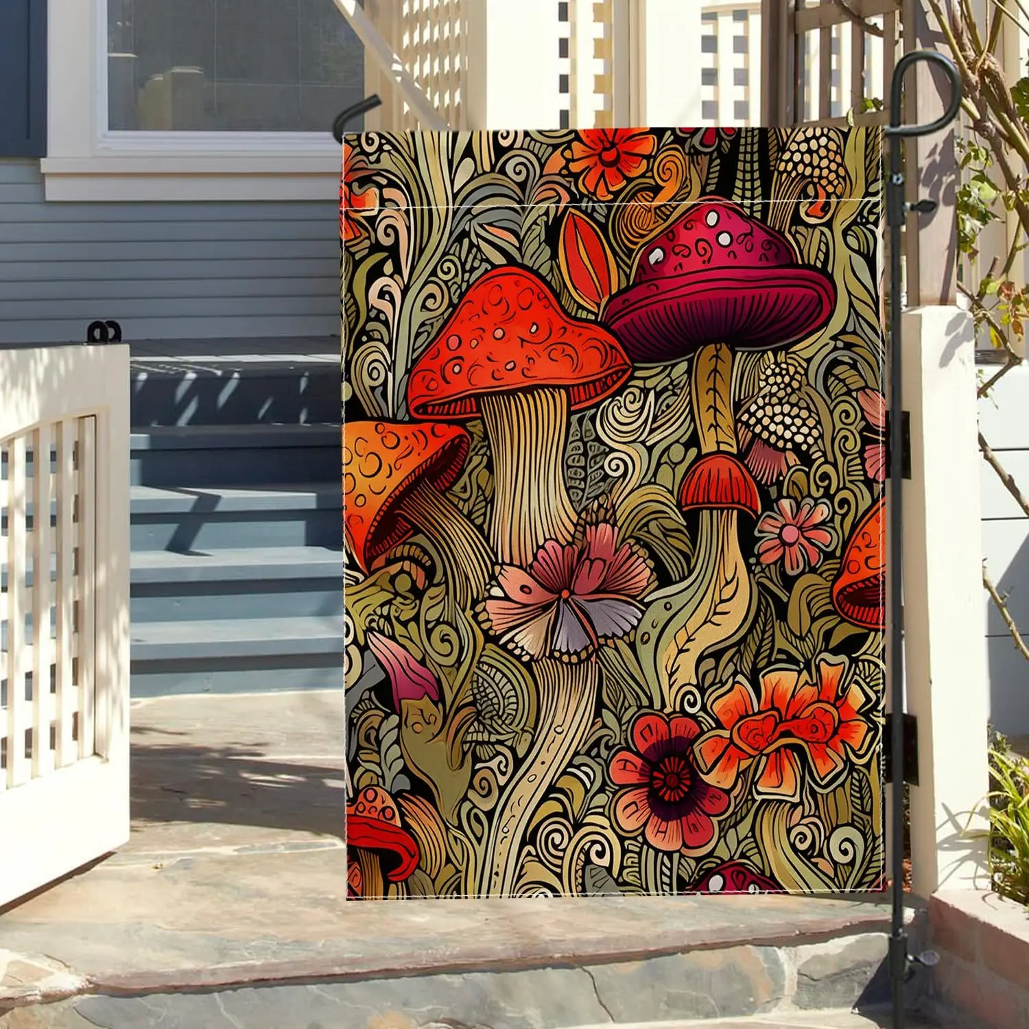 Spring Premium Garden Flag Abstract Mushroom Floral Vintage Country Bohemian Red Green Linen Sign Party Decoration Home Deco zzo