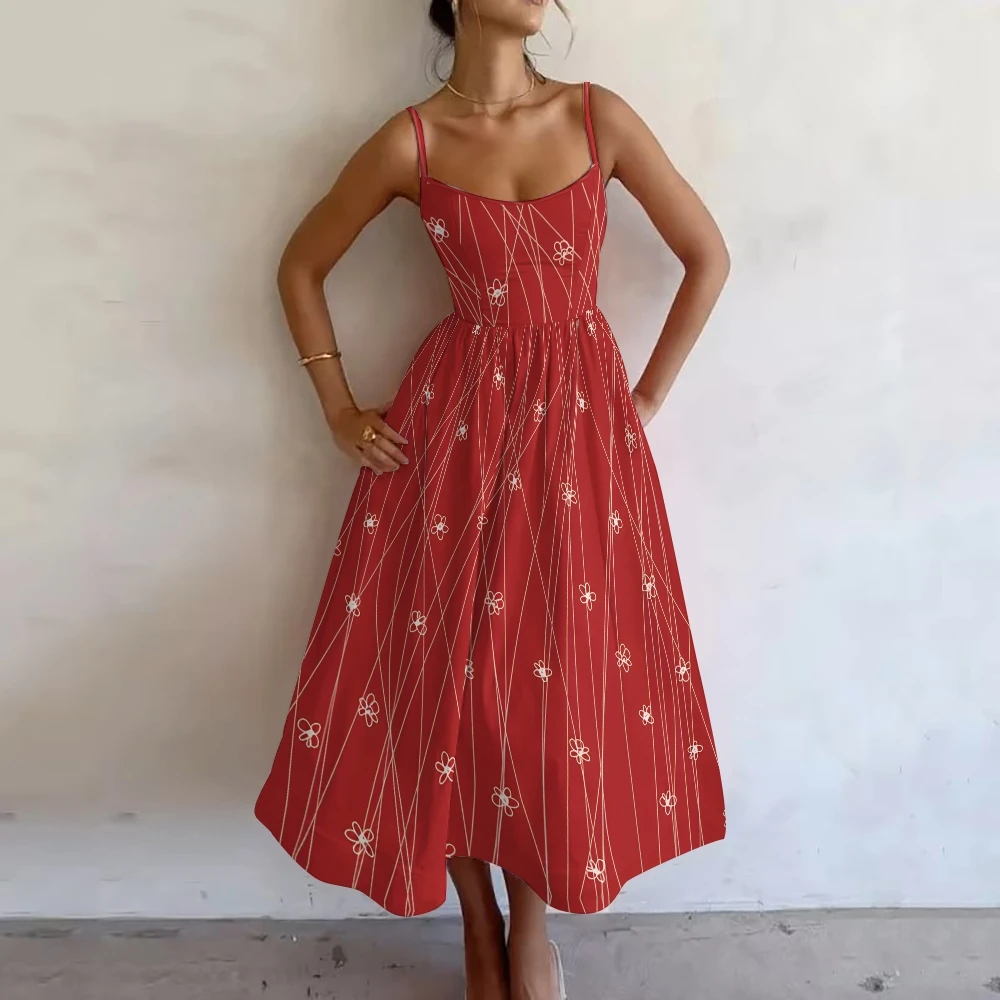 

Women's New Year's Party Red Dress Print Pettiskirt Dress Banquet Evening One-Piece Sundress Longuette Holiday clothing Grace