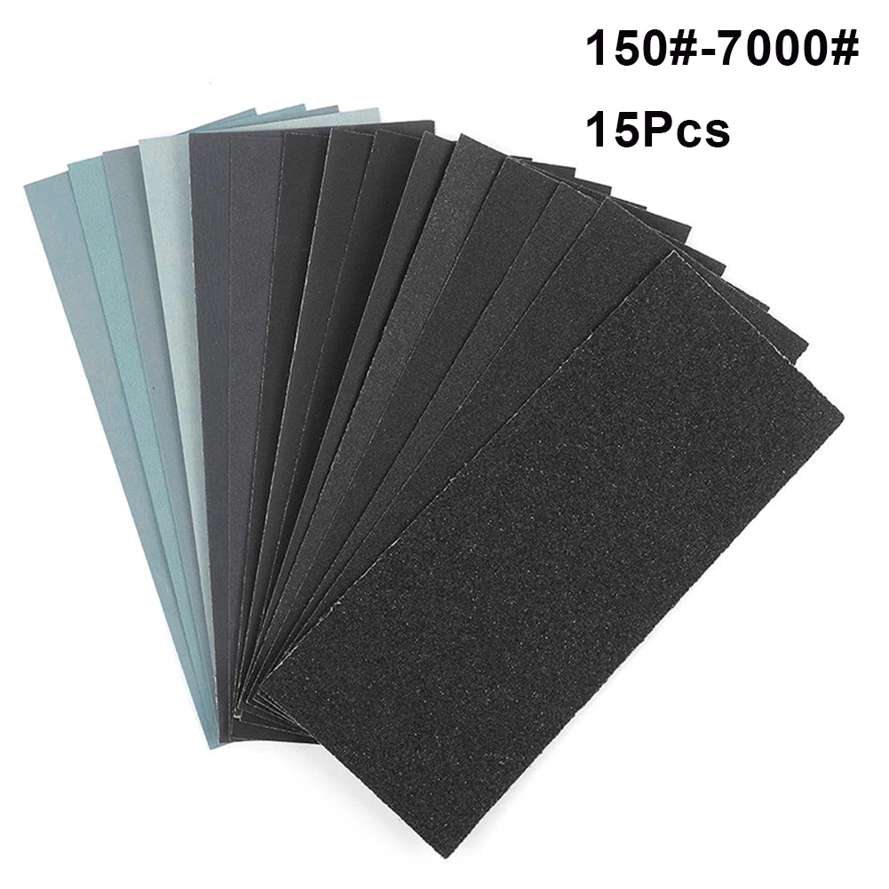 

15Pcs Sandpapers Wet Dry Use Assorted Sand Paper Sheets Home Coarse 150-7000 Grit Polishing Car Metal Glass Wood Sandpaper