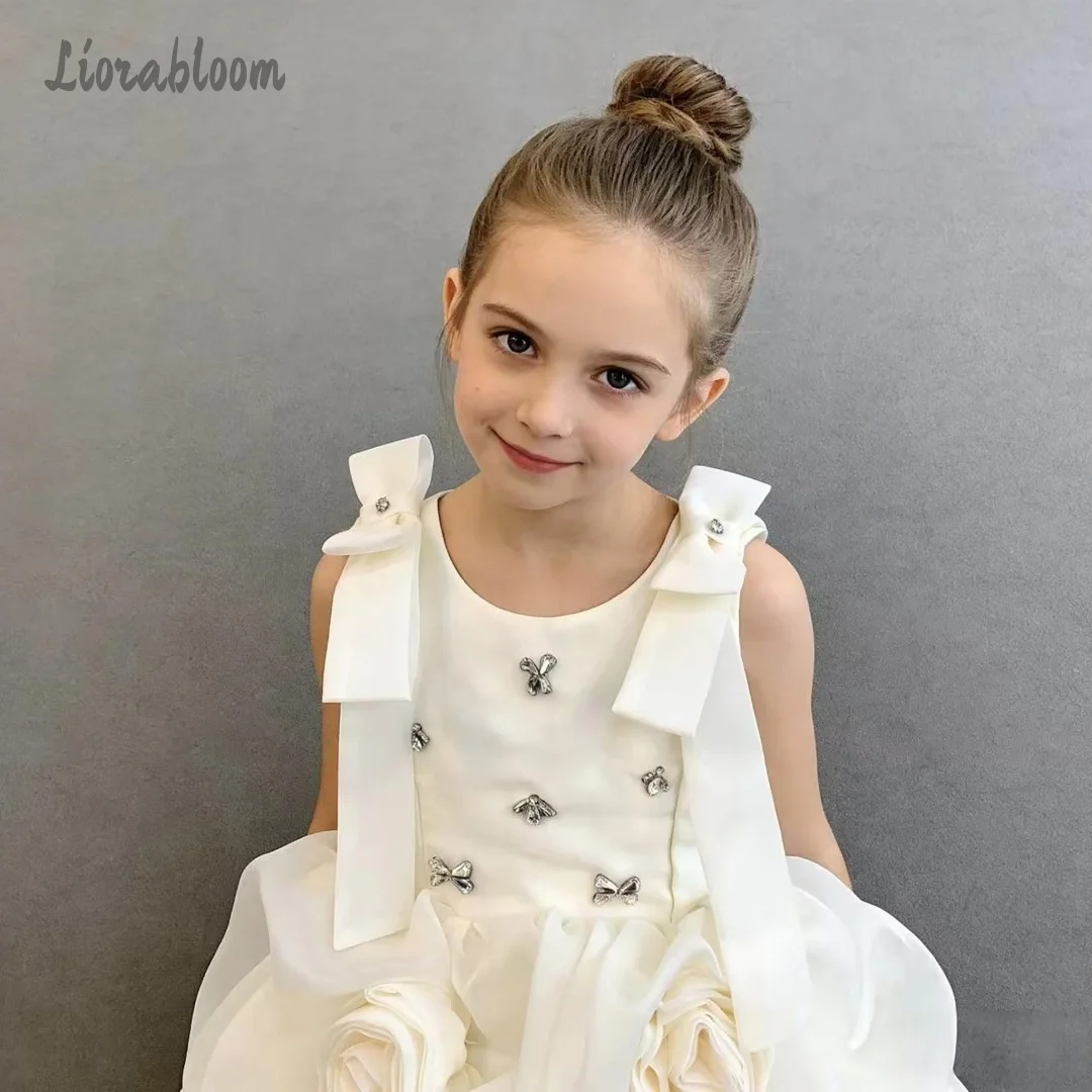 

Girls' Dress With 3D Floral Embellishments Custom Flower Girl DressWedding Party Attire Dress свадебное платье