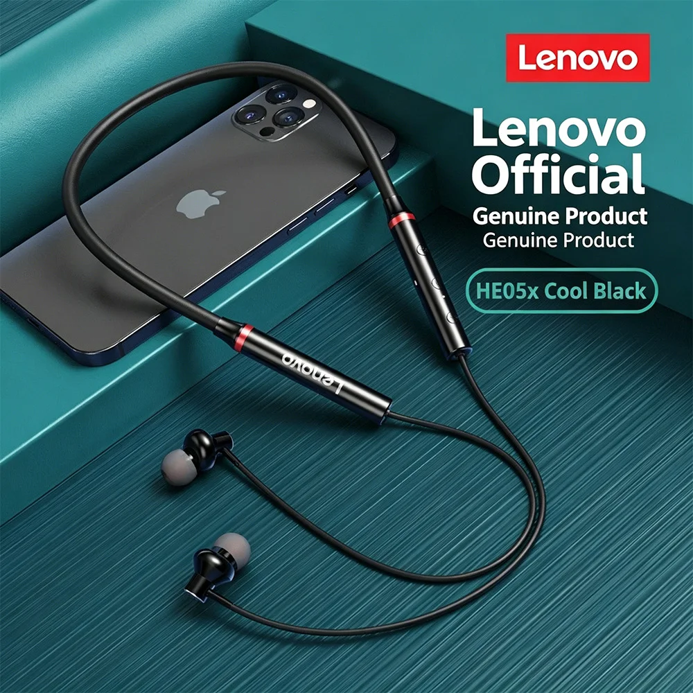 Lenovo HE05X Neckband Bluetooth Headphones Bluetooth 5.0 Low Latency 8D Stereo Bass Sports Gaming Earphones Waterproof Long Batt — product photo 1 of 1