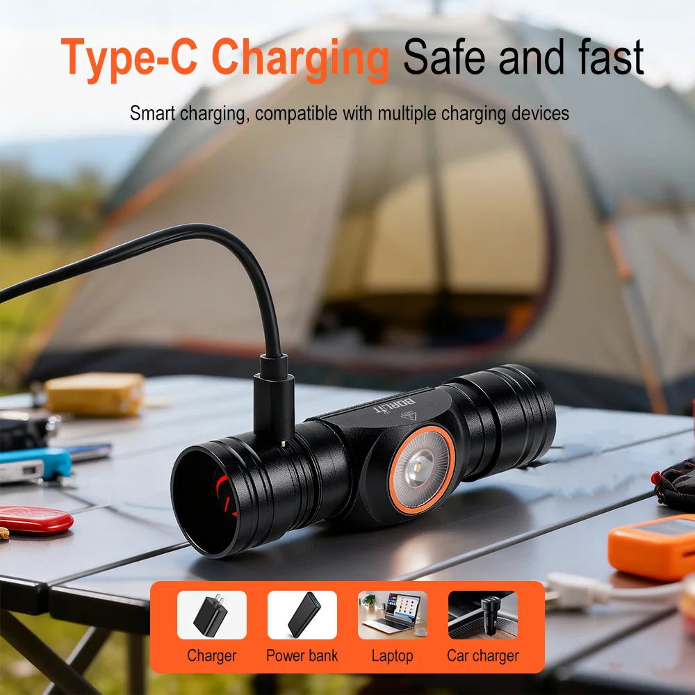 BORUiT HP400 LED كشافات 650LM TG3 الترا برايت 18650 المصباح 7 طرق نوع C قابلة للشحن رئيس الشعلة التخييم الصيد فانوس #6