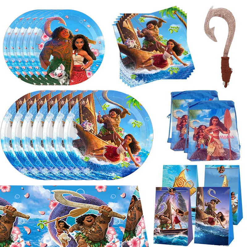 Moana 2 Birthday Decoration Oceania Vaiana Baby Birthday Party Deco Supplies Tableware Cups Tablecloth Balloons Banner Backdrop