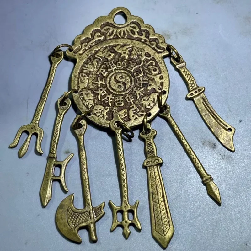 

Antique-style brass keychain pendant with twelve zodiac animals