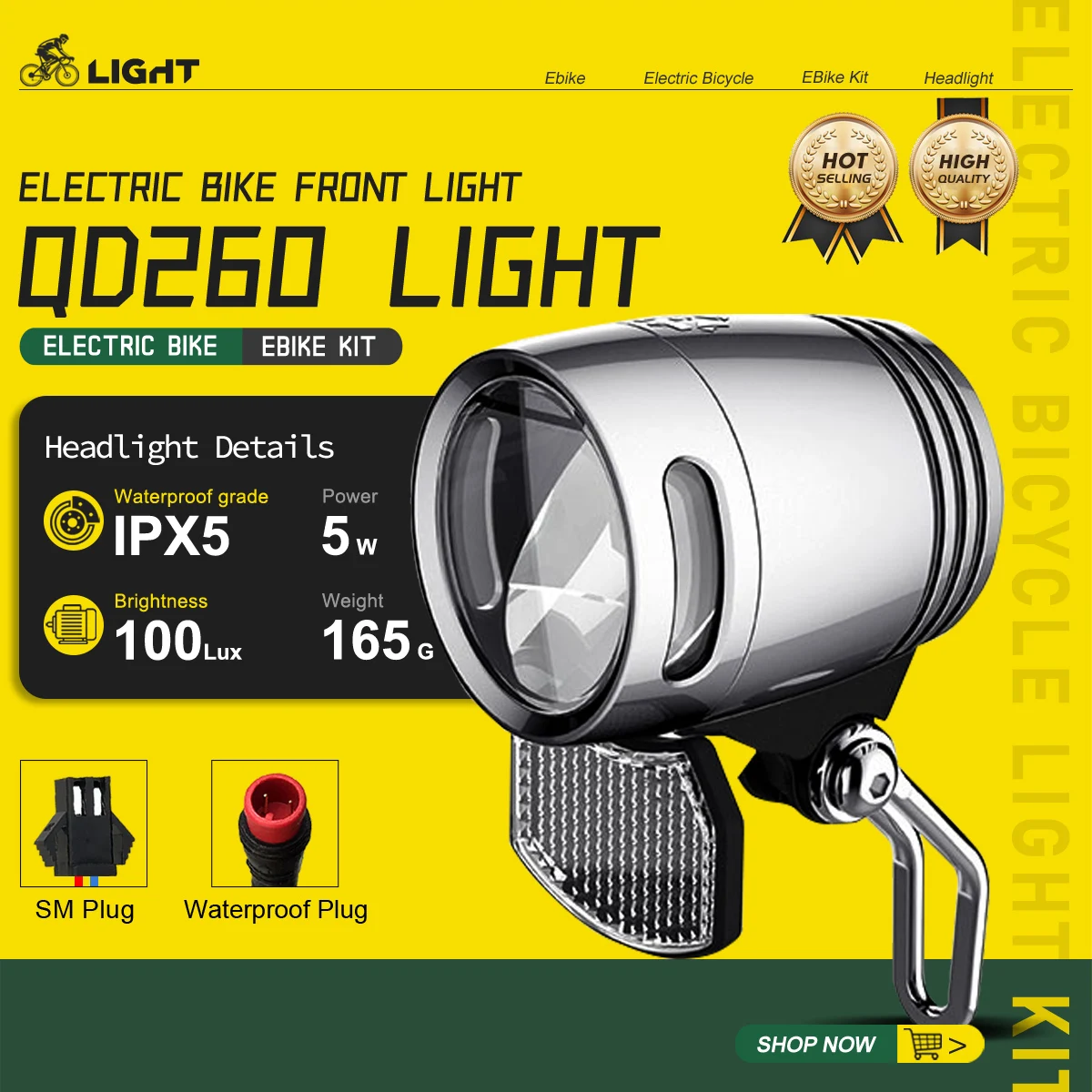 

100LUX Electric Bicycle Headlight QD260 LED 6V-60V Bicycle Light Safe Bike Headlight Lamp For ebike Motorcycle Front Lamp Parts