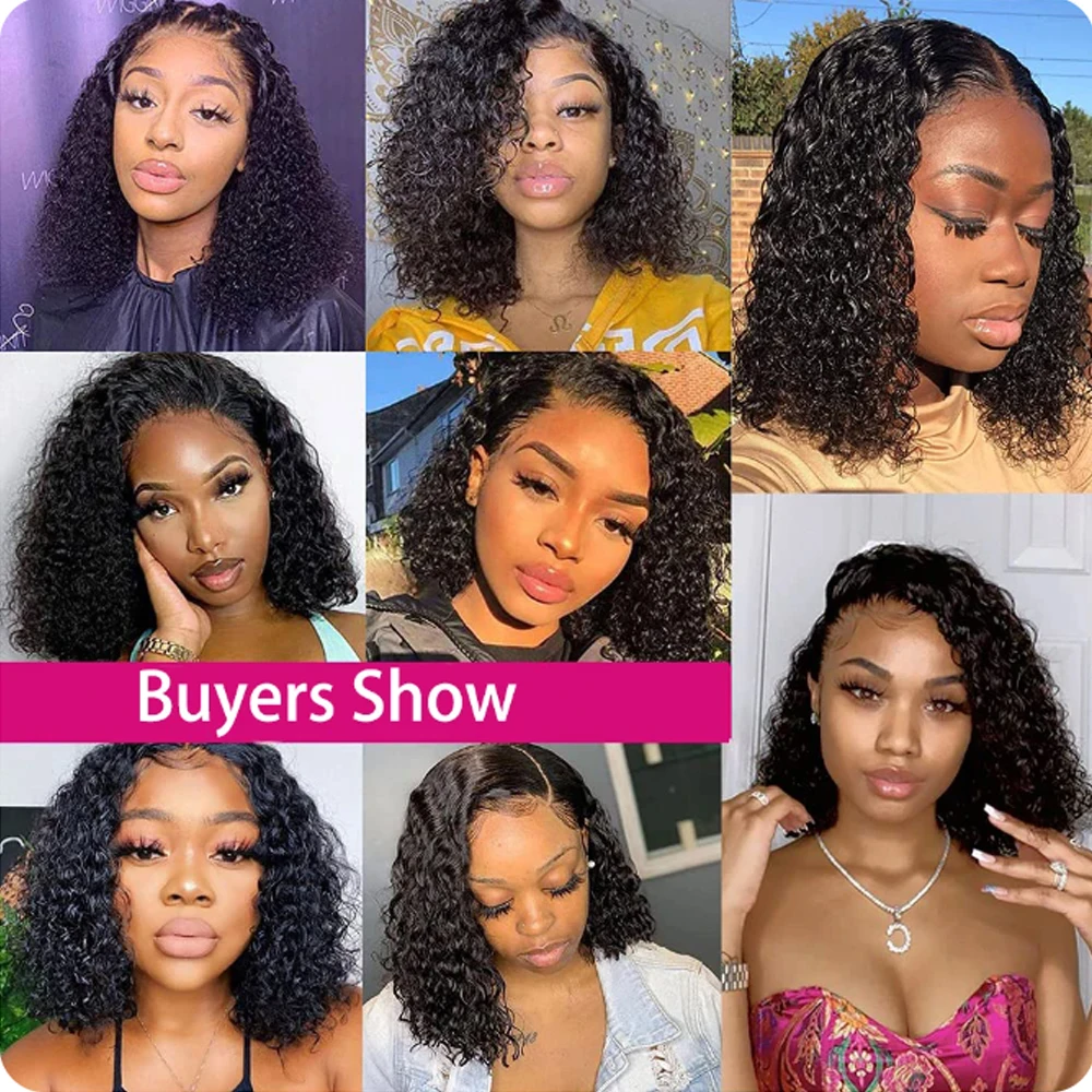 Glueless Wig Short Kinky Curly Bob Wig 12A Malaysian Lace Front Human Hair Wigs Wet And Wavy Water Wave Bob Wig 13x4 Frontal Wig