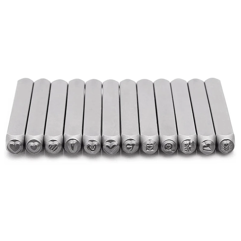 12 Piece Metal Stamp Set, 3Mm (1/8 Inch) Metal Punch Stamp Kit For Metal Punching