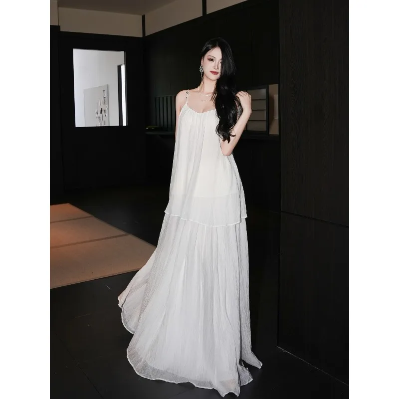 Zomer Outdoor Zijden Rok Band Vest Trendy Tweedelige Set Franse Vakantiestijl Dames Losse Witte V-hals Mouwloos Vest Set