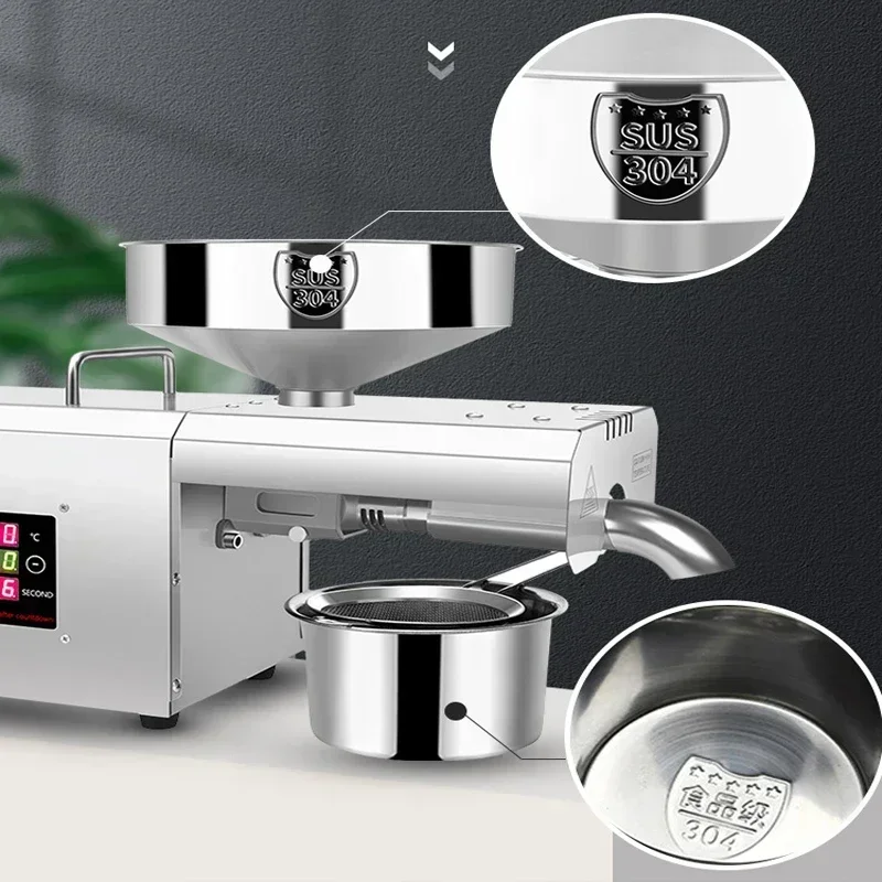 الأجهزة المنزلية 110 فولت/220 فولت آلة ضغط الزيت 3-5 كجم/ساعة بذور الكتان الفول السوداني الطحينة النفط الصحافة الفولاذ المقاوم للصدأ التحكم في درجة الحرارة النفط الصحافة