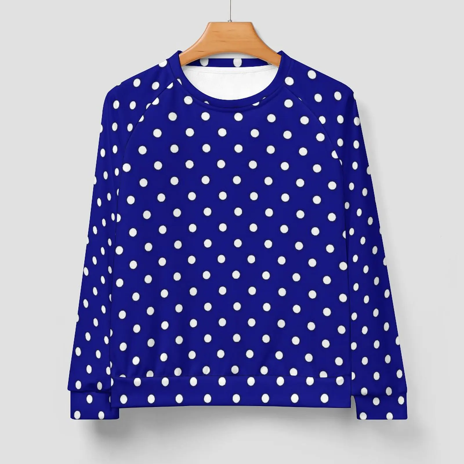 Blue Polka Dots Casual Sweatshirts Vintage Print O Neck Hoodies Winter Long Sleeve Street Style Oversize Hoodie Birthday Present