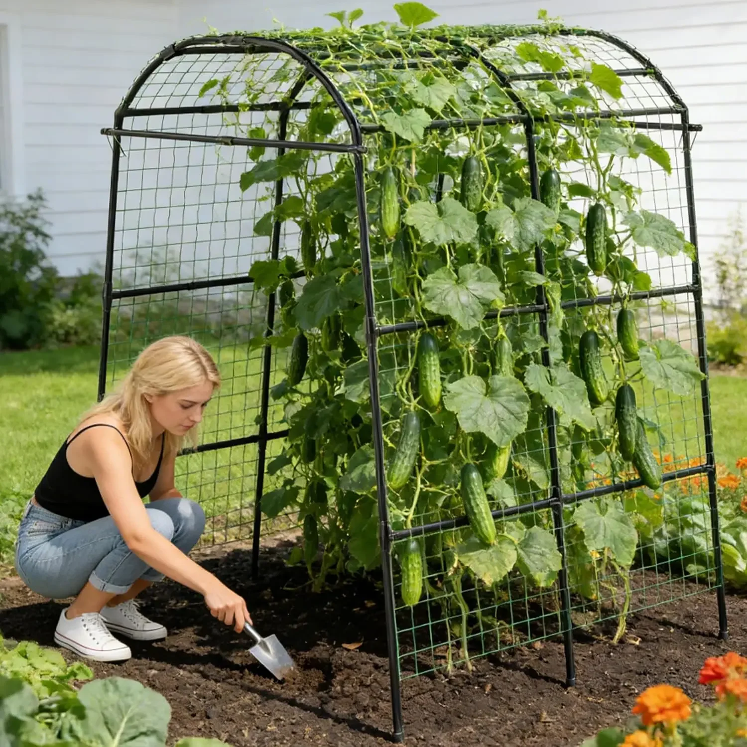 Garden Arch Trellis for Climbing Plants Outdoor, 7ft Tall Plants Support Trellis for Climbing Vine Tomato Vegetable Flower