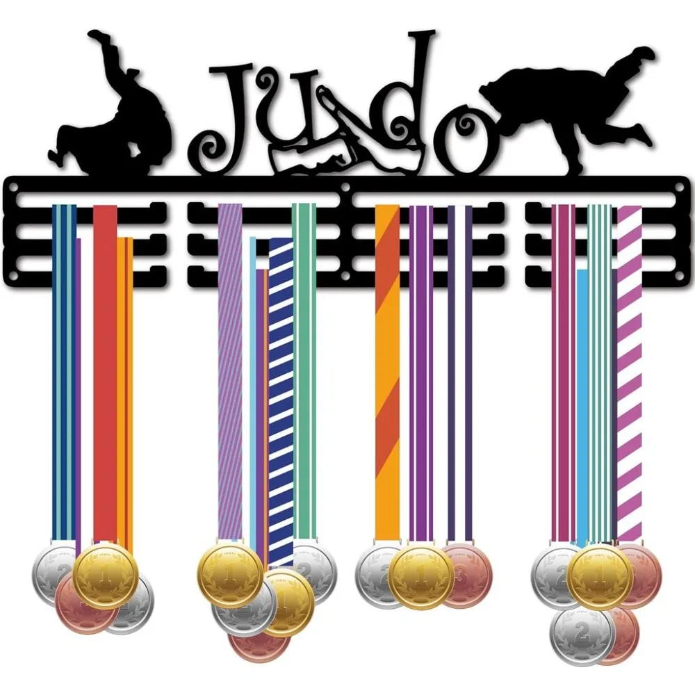 Judo Medal Holder Competition Medal Hanger Display Black Rack Frame Athlete Race Hanging Awards Iron Hooks Wall Mount Decor