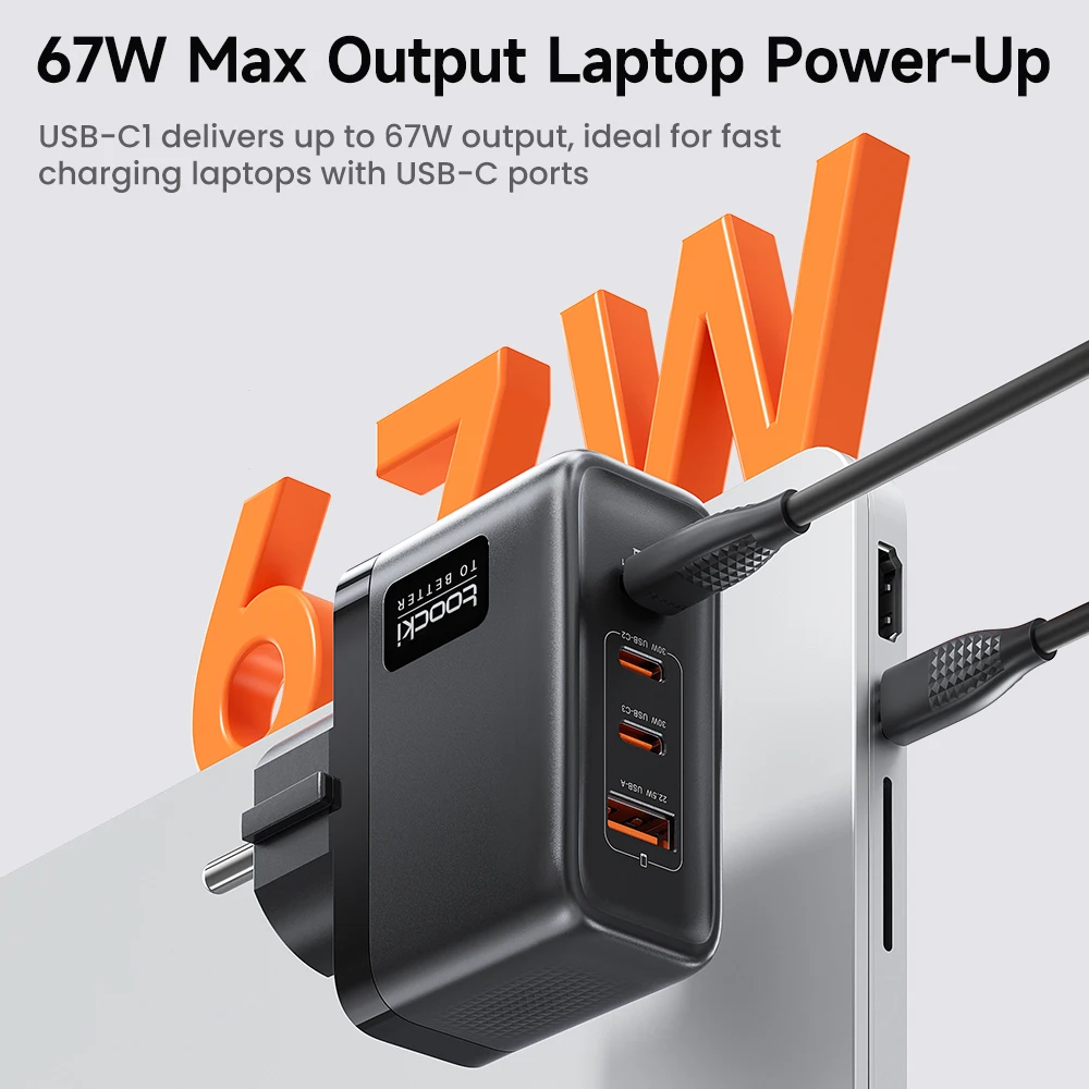 Toocki 67W GaN Grounding USB C Charger KR Plug 3C1A PD3.0 PPS Support Super Fast Charging Charger for Samsung Galaxy S26 Laptop