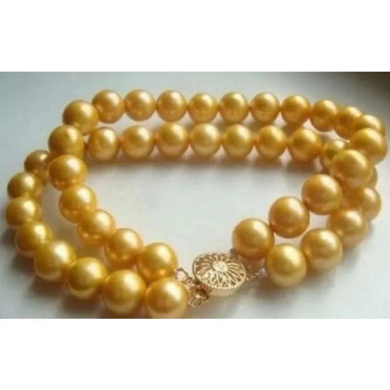 2 Row HUGE AAA 9-10MM ROUND SOUTH SEA GOLD PEARL WOMEN'S BRACELET 7.5-8 INCH 14K GOLD CLASP
