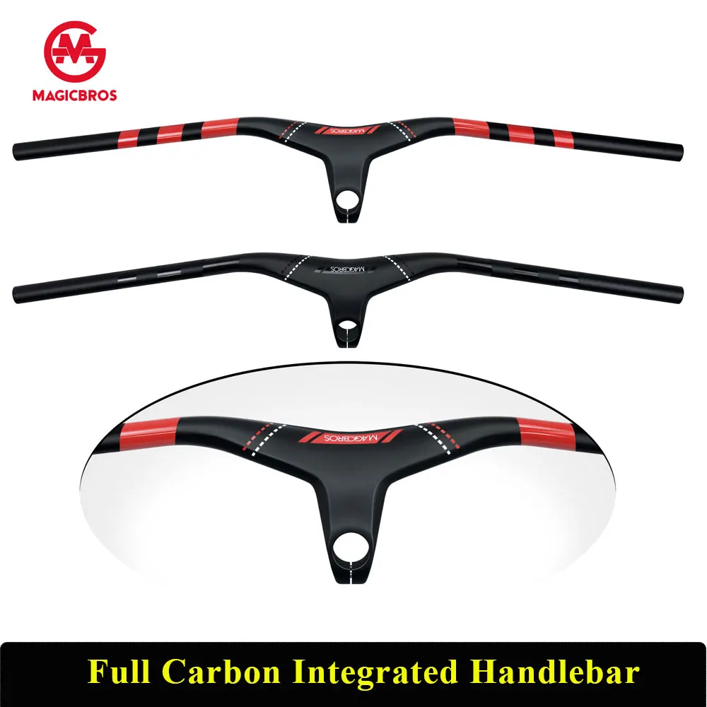 MAGICBROS Carbon Integrated Handlebar 720 760 780 800mm Carbon Fiber T800 T1000 MTB Mountain Bike Bicycle Handlebar with Stem