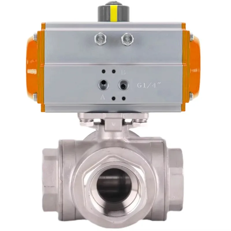 DN50 2 Inch 4 Way Spring Return Pneumatic Actuator Stainless Steel 304 316 NPT BSPP BSPT Thread Pneumatic Ball Valve