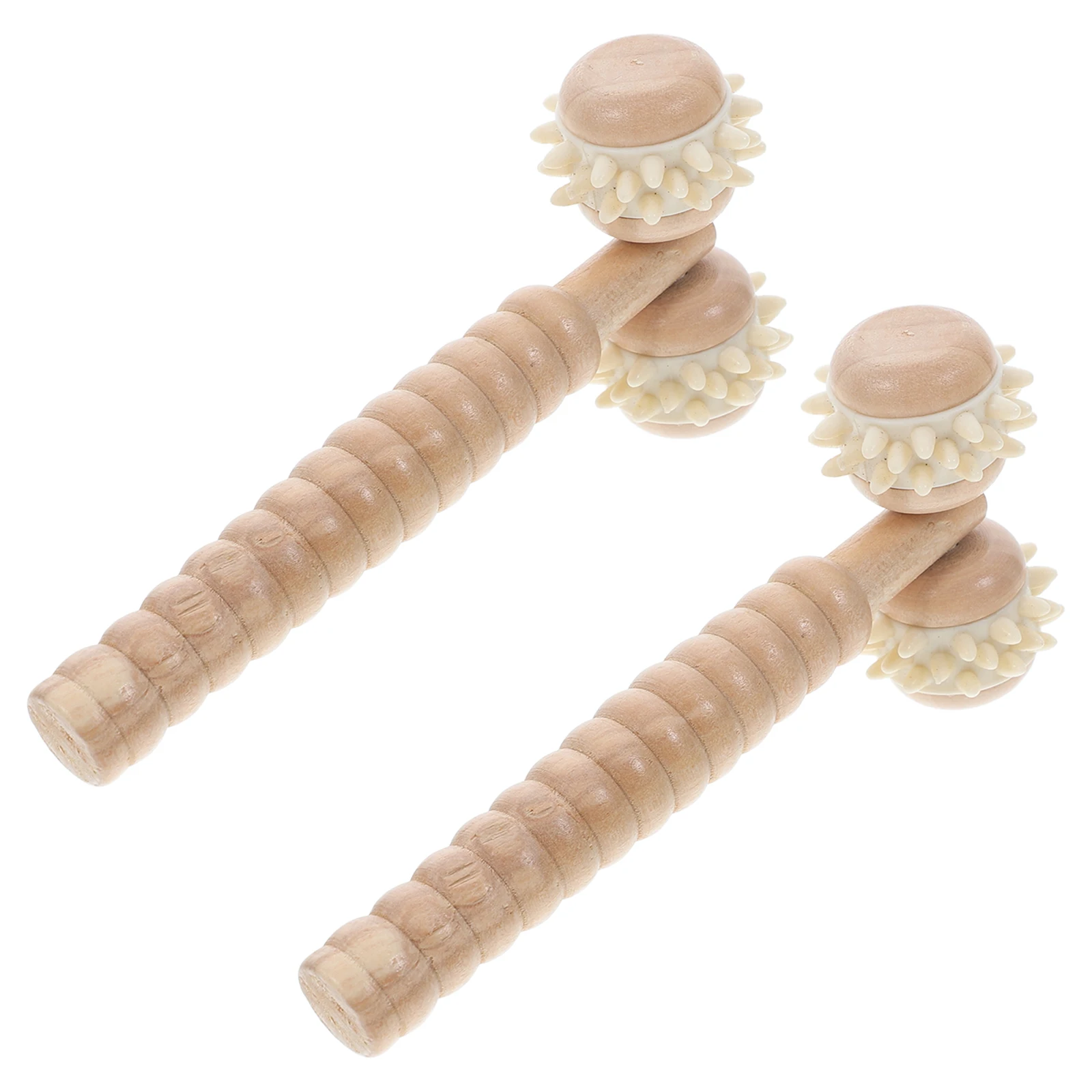 

2 Pcs Wooden Roller Massager Balls for Back Hand Silica Gel Stick Face Tool