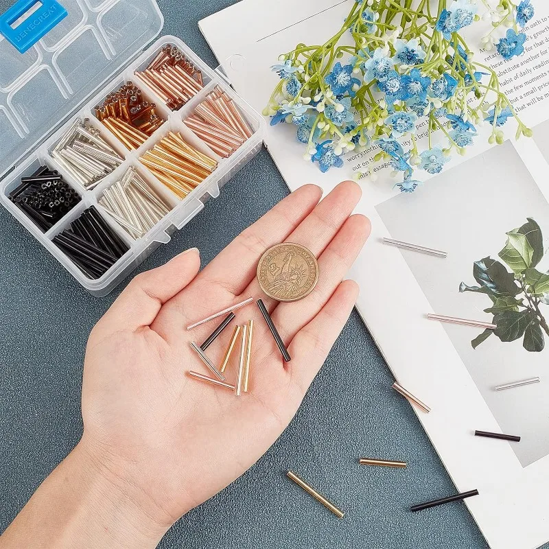 64g Opaque Glass Bugle Beads 30mm/20mm Bugle Seed Beads Tube Loose Beads for Jewelry Making- Metallic Color