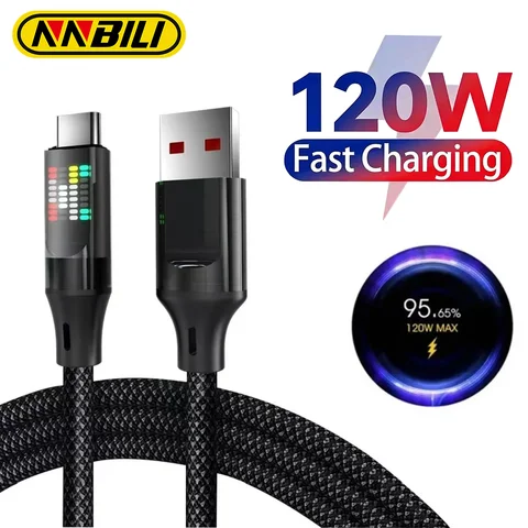 NNBILI 120W USBC to Type C Cable Phone Super Fast Charging Cable With LED lights USBA To Type-C Data Cord For huawei Samsung S26